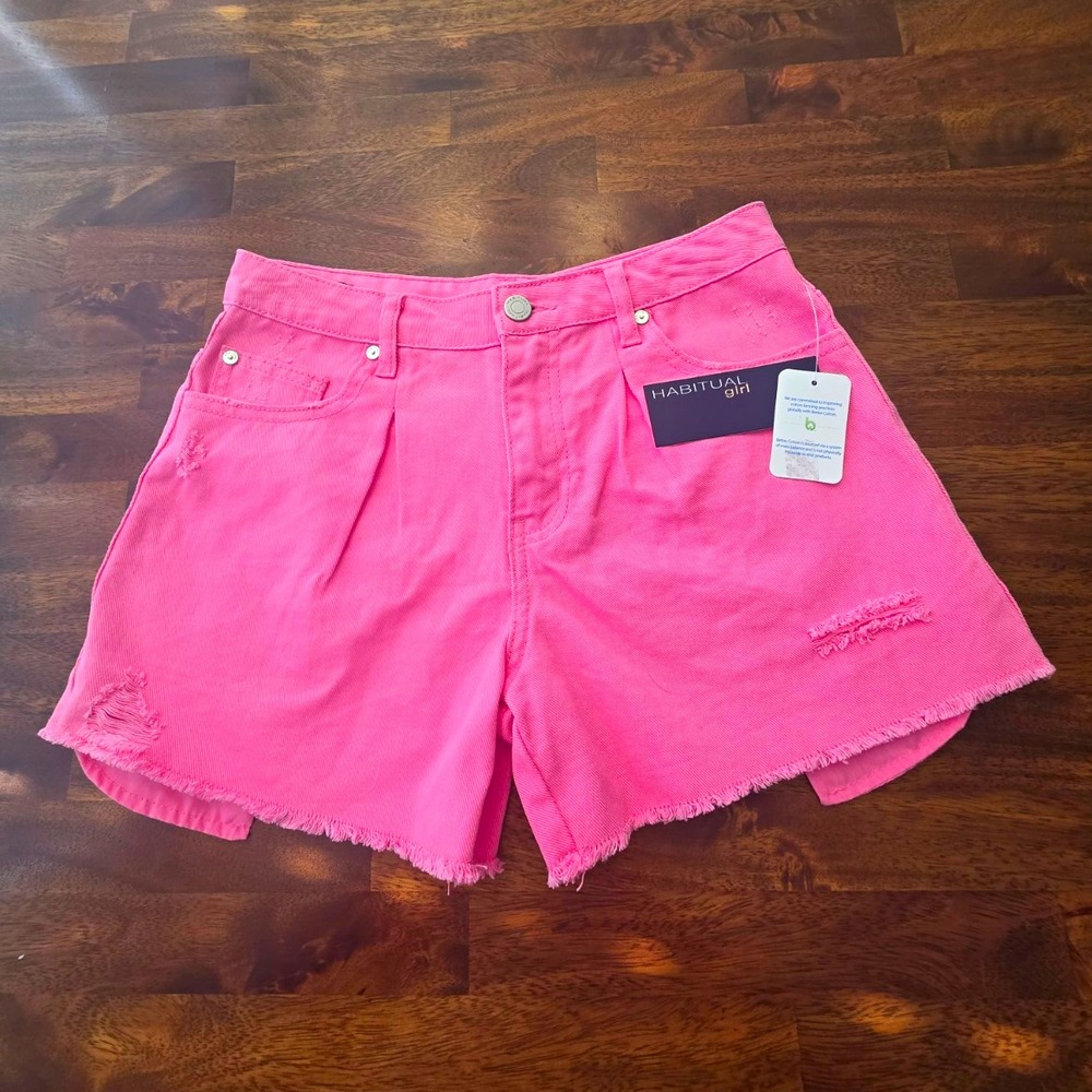 Habitual Womens Mid Rise Cut Off Pink Denim Shorts Size 16 Regular Cotton 002